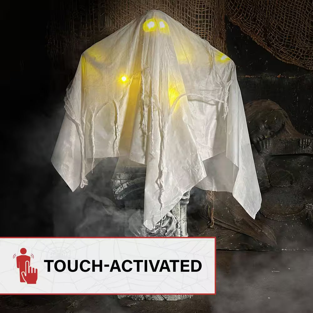 4 Ft. Touch-Activated Lightup Ghost with Tomb Halloween Prop