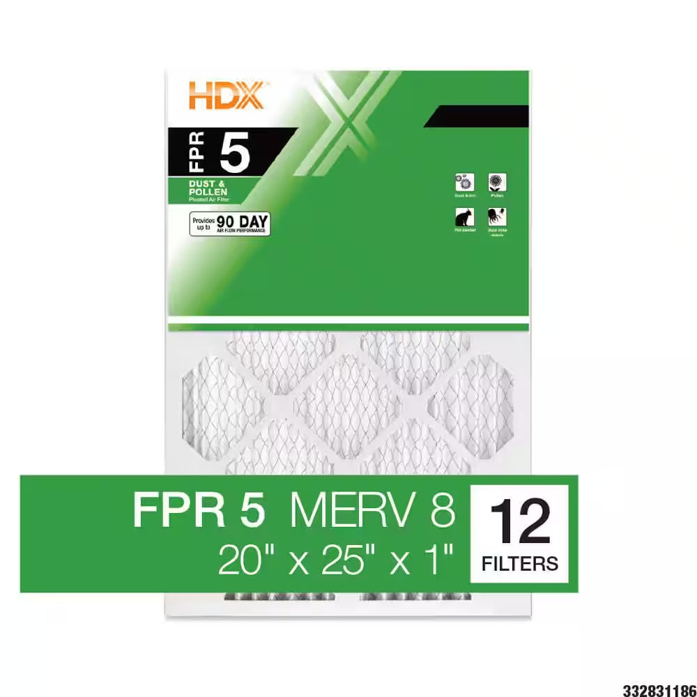 20 In. X 25 In. X 1 In. Standard Pleated Furnace Air Filter FPR 5, MERV 8 (12-Pack)