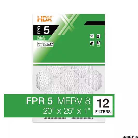 20 In. X 25 In. X 1 In. Standard Pleated Furnace Air Filter FPR 5, MERV 8 (12-Pack)