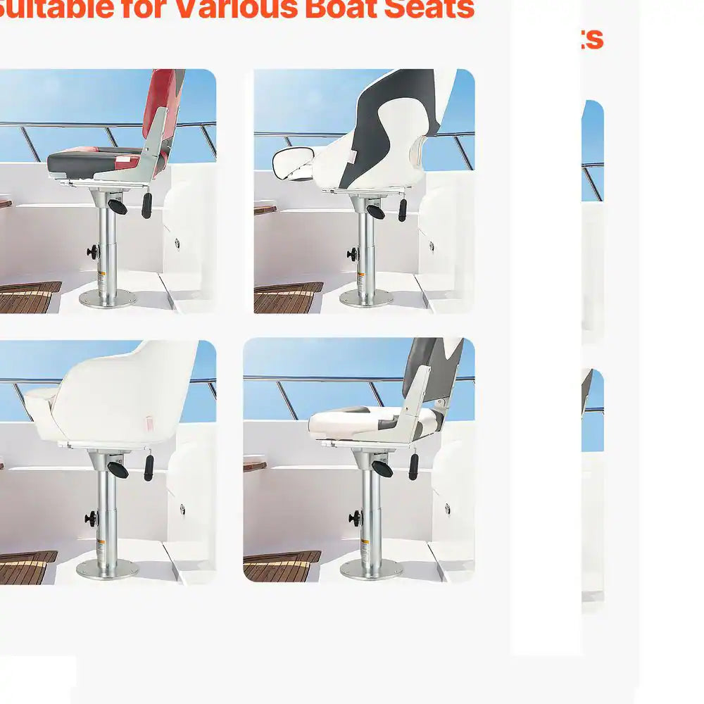 Boat Seat Pedestal, Aluminum Alloy Chair Base Slide, 5-In. Sliding Travel, Locking Design, Adjustable 13.39 to 19.2 In.