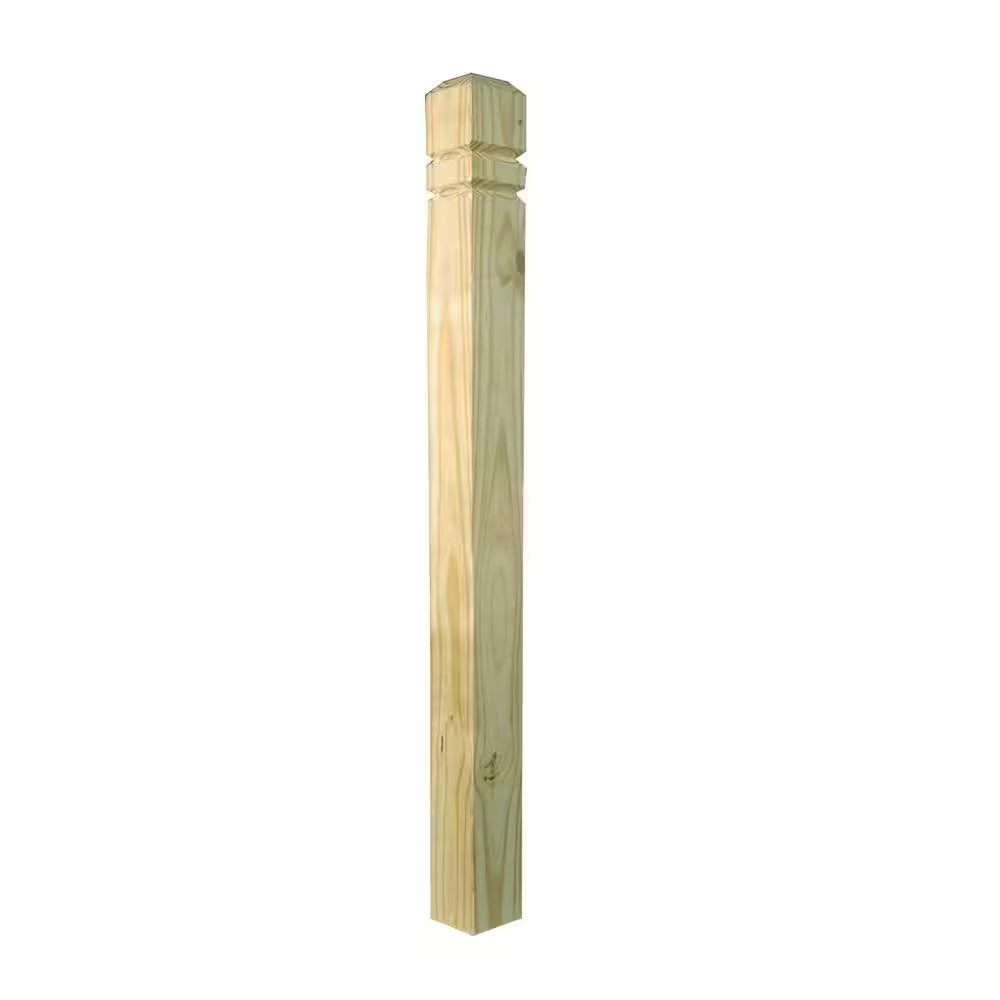 4 In. X 4 In. X 4-1/2 Ft. Pressure-Treated Wood Double V-Groove Deck Post