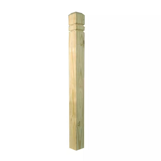 4 In. X 4 In. X 4-1/2 Ft. Pressure-Treated Wood Double V-Groove Deck Post
