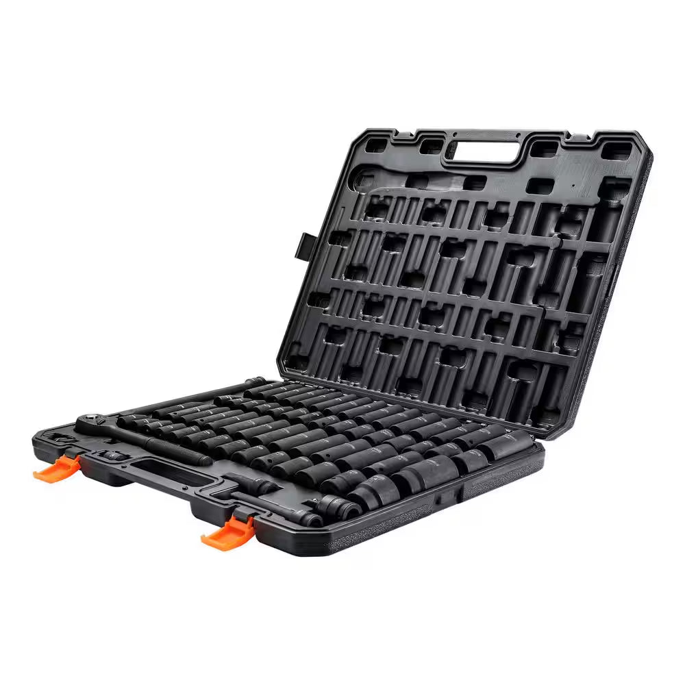 1/2 In. Drive Impact Socket Set,65 Piece Socket Set SAE 3/8 In. to 1-1/4 In. and Metric 10-24Mm,6 Point Cr-V Alloy Steel