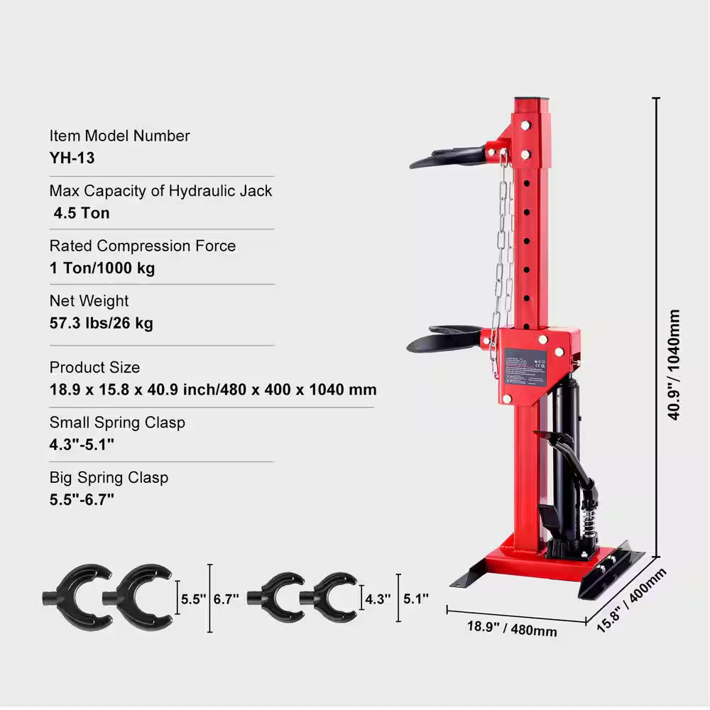 Strut Spring Compressor, 4.5 Ton/9920 LBS. Hydraulic Jack Capacity, Auto Compressor Tool, 1 Ton Rated Compression Force