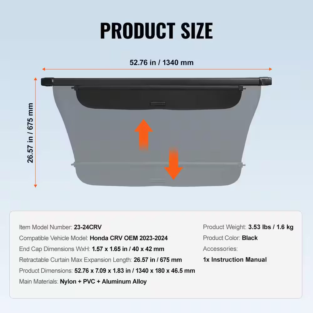 Retractable Cargo Cover for Honda, Upgraded Waterproof Trunk Cover Security Shield Shade for Honda CRV 2023-2024