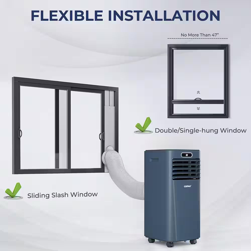8000BTU (ASHRAE) 5000 BTU (DOE) Portable Air Conditioner Cools 220 Sq. Ft. with Remote Control in Blue