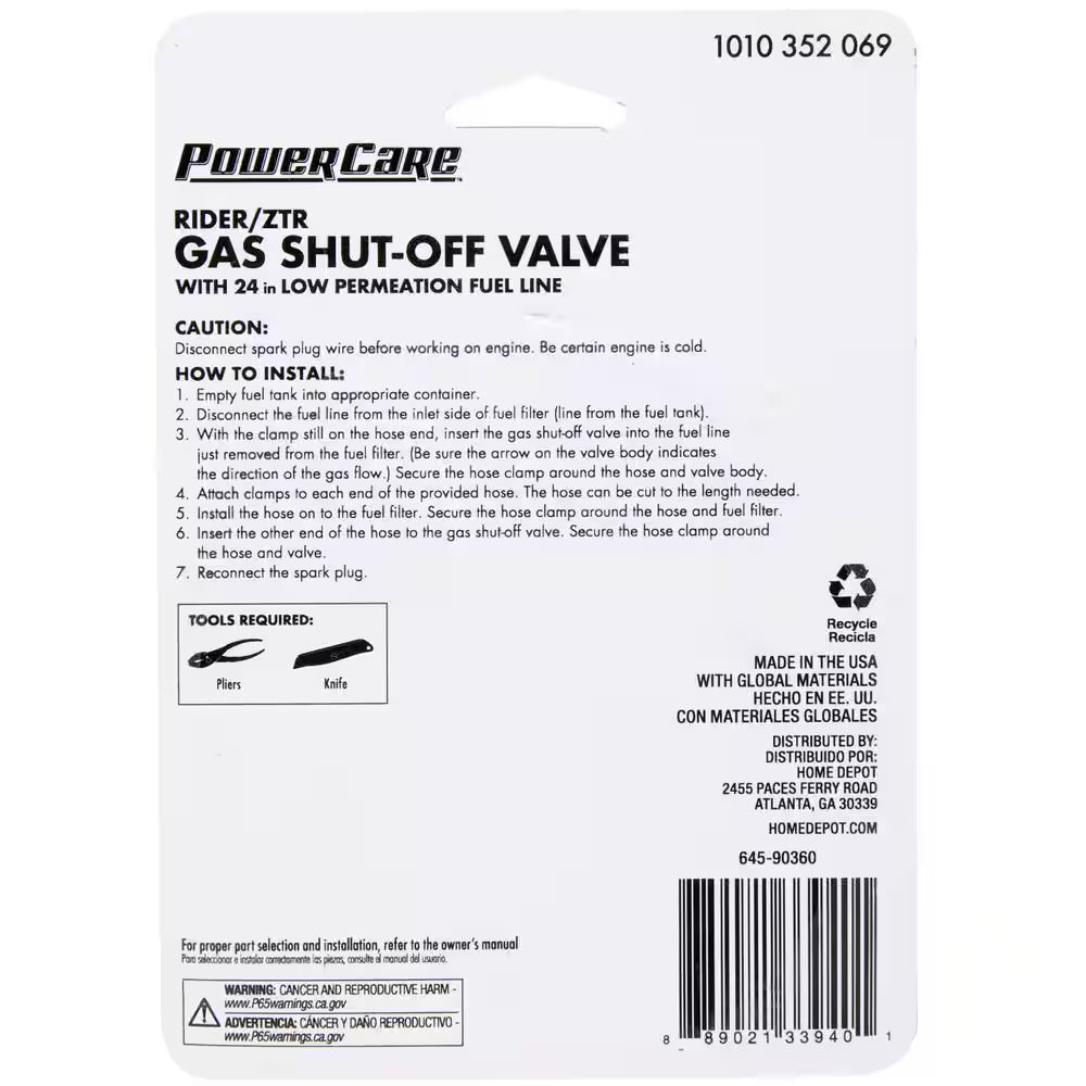 Universal Gas Shut-Off Valve for Lawn Tractors and Zero-Turn Mowers
