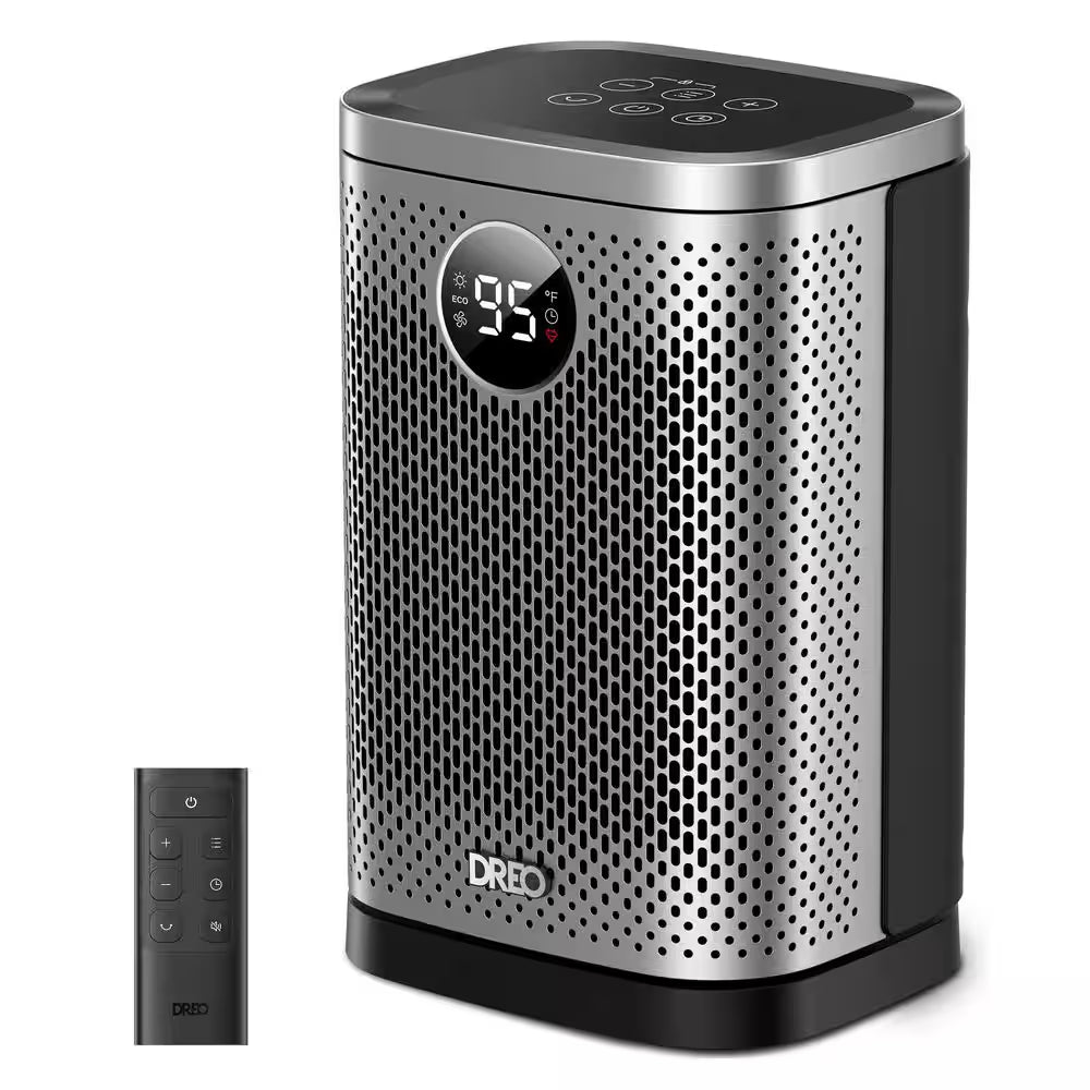 1500W 10 In. Compact Ceramic Convection Electric Space Heater W/Remote 70° Osc 3-Heat Levels in Silver