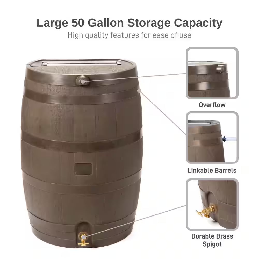 50 Gal. Rain Barrel Walnut Color with Brass Spigot