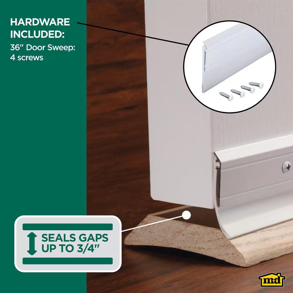 Heavy Duty 2 In. X 3/4 In. Interior/Exterior White Aluminum and Vinyl Screw-On Door Sweep