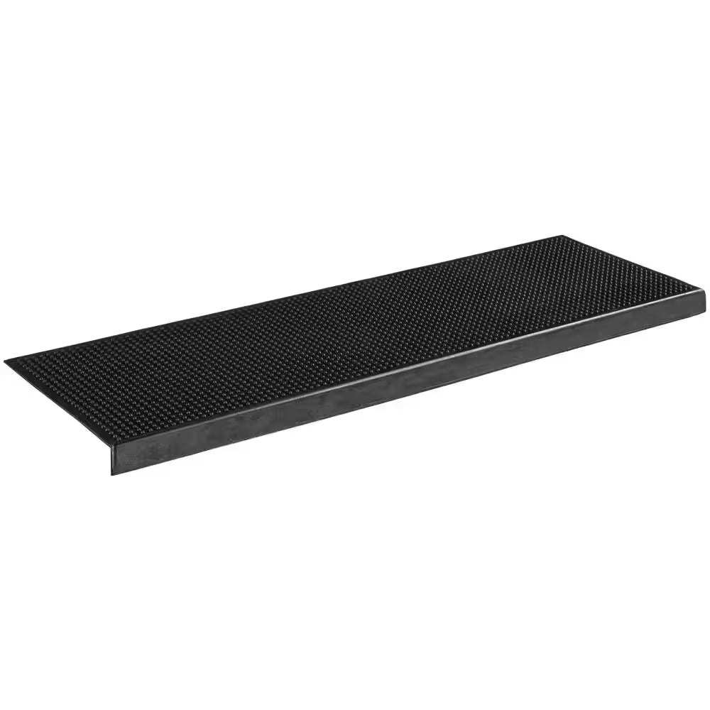 Waterproof Easy-Clean Indoor/Outdoor Black 10 In. X 30 In. Non-Slip Rubber Bull Nose Stair Tread Cover-Set of 5