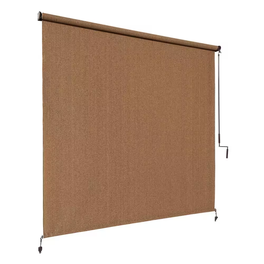 Walnut Cordless UV Blocking Fade Resistant Fabric Exterior Roller Shade 96 In. W X 96 In. L