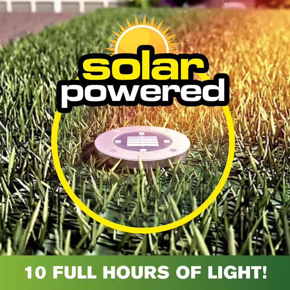 Solar Powered Stainless Steel Outdoor Integrated LED Super Bright In-Ground Path Disk Lights (8 per Box)
