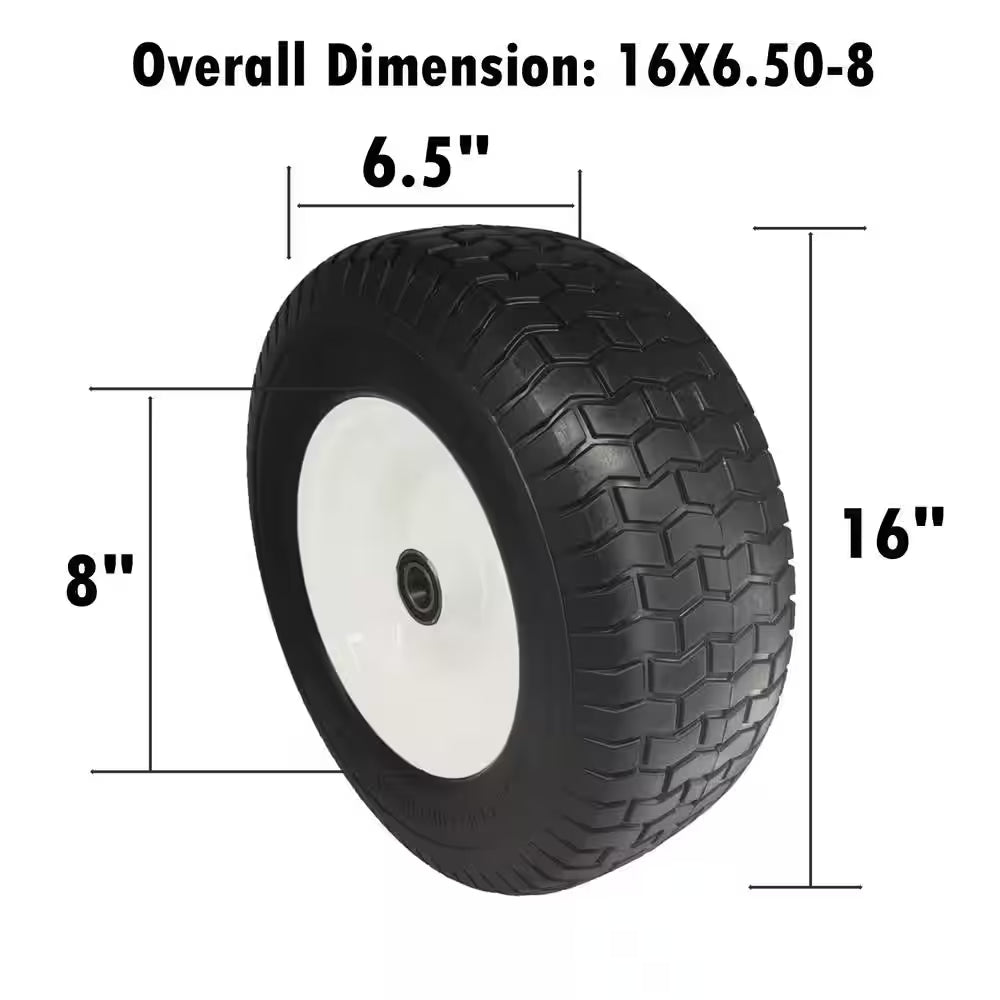 16 In. X 6.50 In.-8 Flat Free Lawn Garden Tire, 1 In. Bearings, 3 In. Center Hub, Set of 2