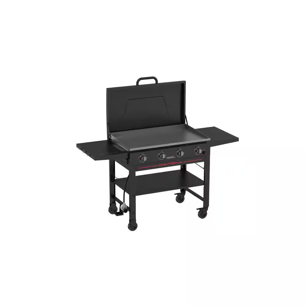 Daytona 4-Burner Propane Gas Griddle with Lid in Black