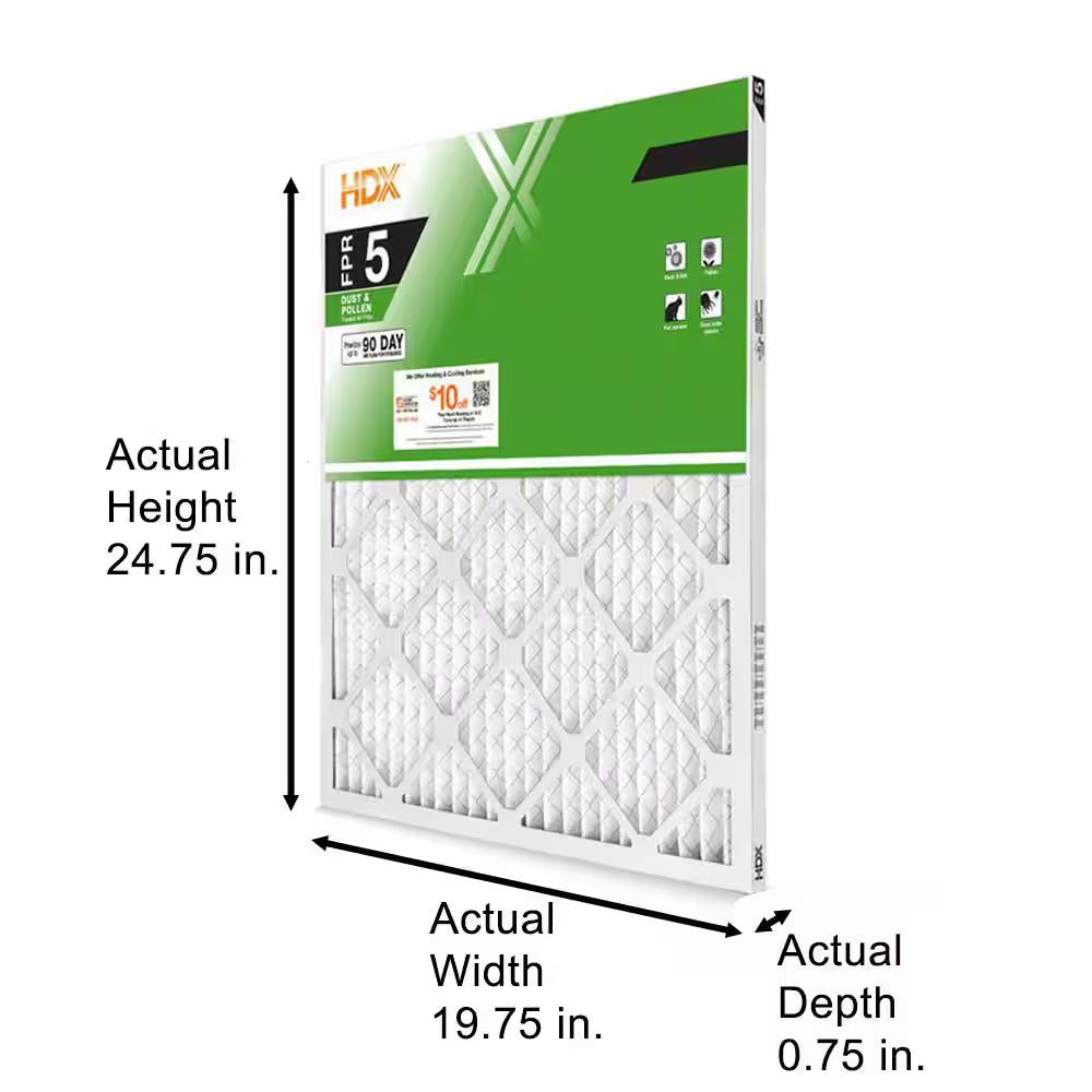 20 In. X 25 In. X 1 In. Standard Pleated Furnace Air Filter FPR 5, MERV 8 (12-Pack)