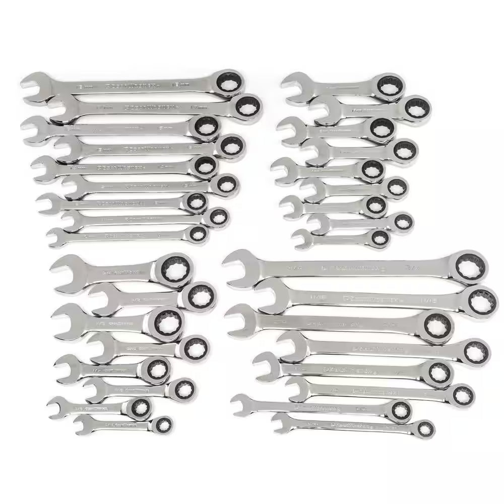 Sae/Metric 72-Tooth Standard and Stubby Combination Ratcheting Wrench Set (34-Piece)