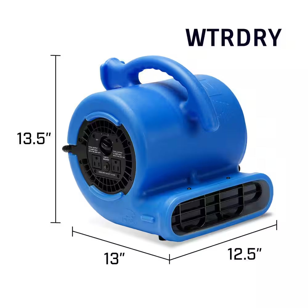 1/4 HP Air Mover Blower Fan for Water Damage Restoration Carpet Dryer Floor Home and Plumbing Use in Blue