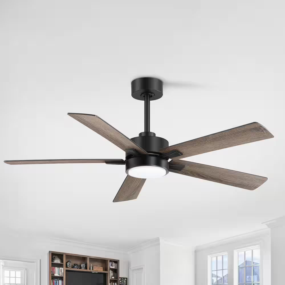 Walter 52 In. Indoor Black Ceiling Fan with Adjustable White LED Light, 5-Reversible Blades and Remote Control Included