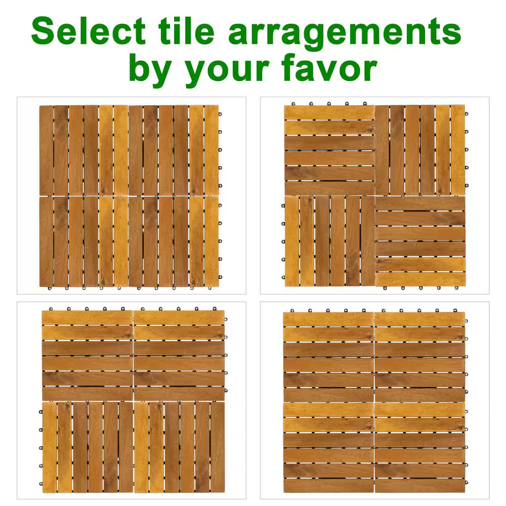 12 In. X 12 In. Acacia Wood Interlocking Flooring Deck Tile Brown 6-Slats, 10-Pack Covering 10 Sq. Ft.