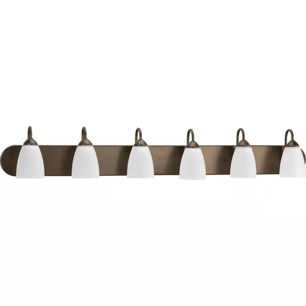 Gather Collection 48 In. 6-Light Antique Bronze Etched Glass Traditional Bathroom Vanity Light