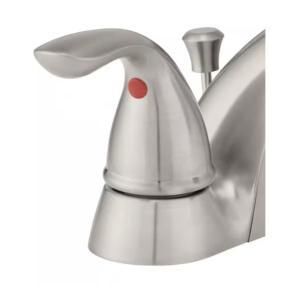 Builders 4 In. Centerset Double Handle Low-Arc Bathroom Faucet in Brushed Nickel