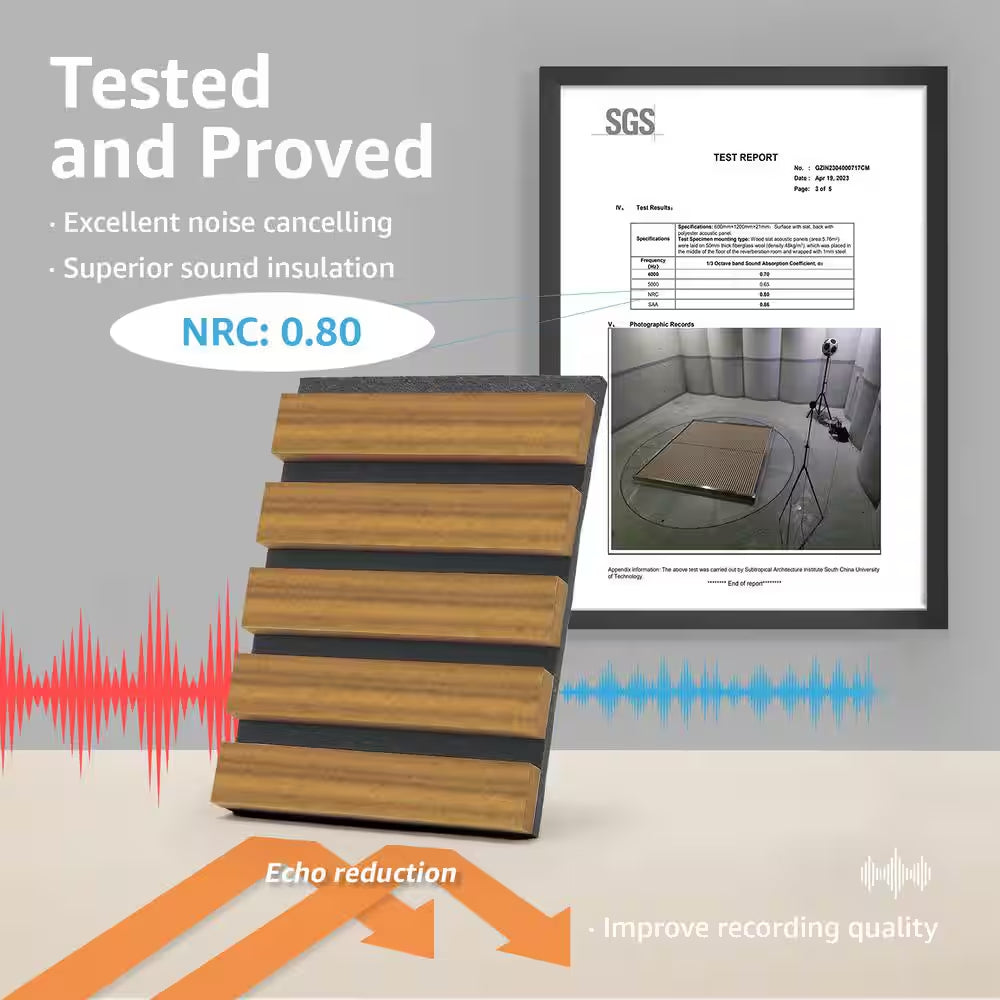 0.83 In. X 2 Ft. X 4 Ft. Dark Oak Slat MDF Acoustic Decorative Wall Paneling, 3D Sound Absorbing Panel(31 Sq. Ft./Case)