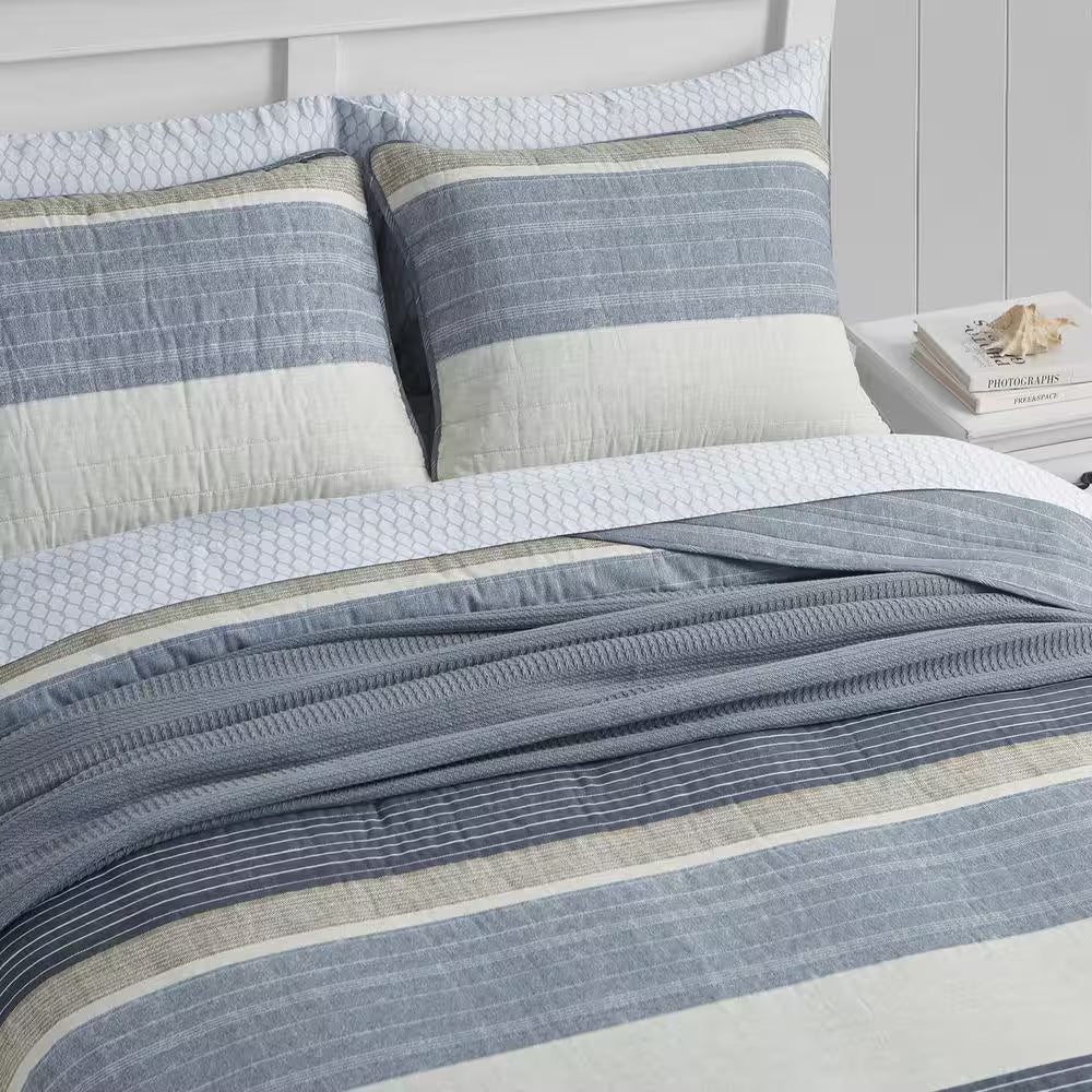 Ridgeport 3-Piece Beige Cotton Full/Queen Quilt Set