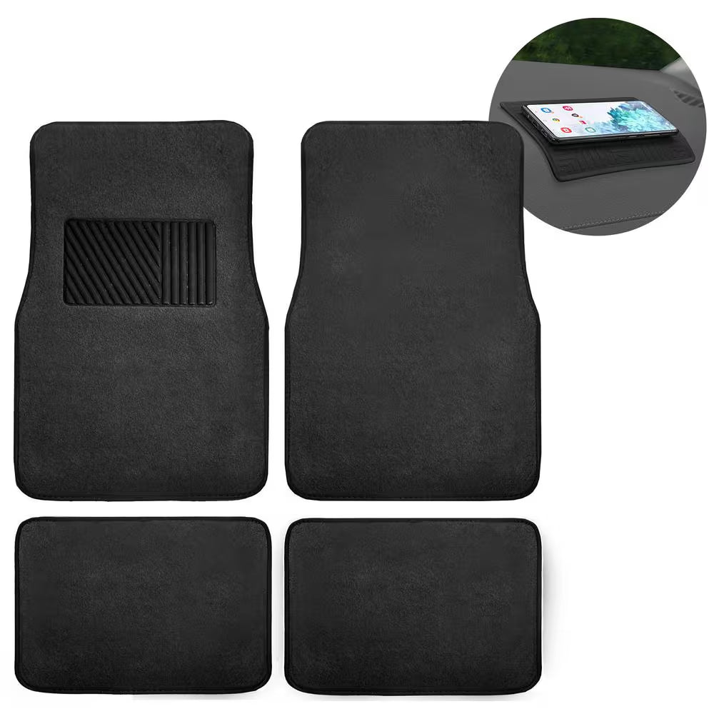Non Slip Black with Striped Heel Pad 4 Pieces 28 In. X 18 In. Soft Carpet Car Floor Mats