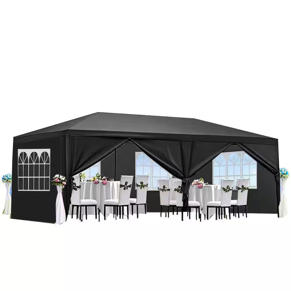 10 Ft. X 20 Ft. Black Outdoor Canopy with 6 Removable Sidewalls and Windows for Party