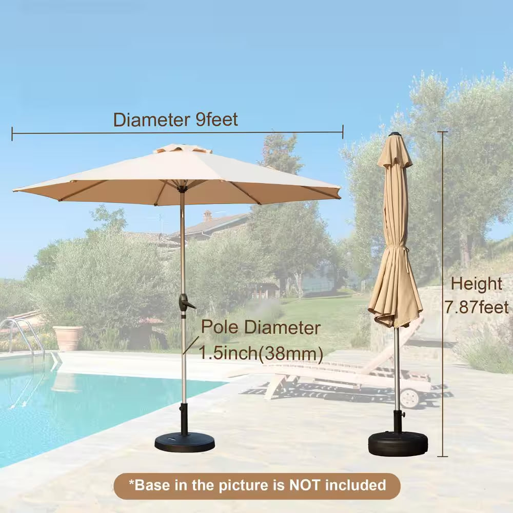9 Ft. Outdoor Table Market Umbrella with Push Button Tilt and Crank, UV Protection Waterproof Market Sun Umbrella