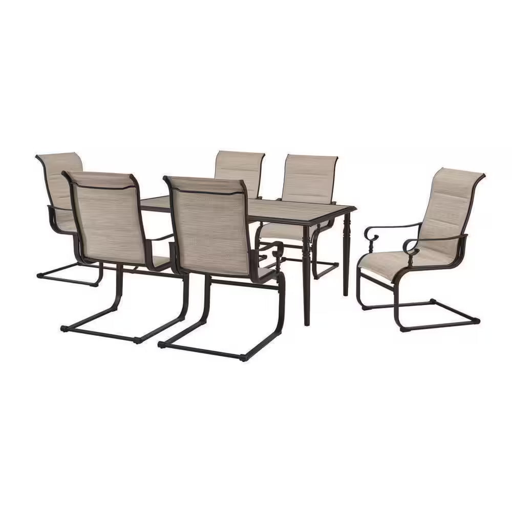 Glenridge Falls 7-Piece Metal Padded Sling Rectangular Outdoor Dining Set in Putty Beige