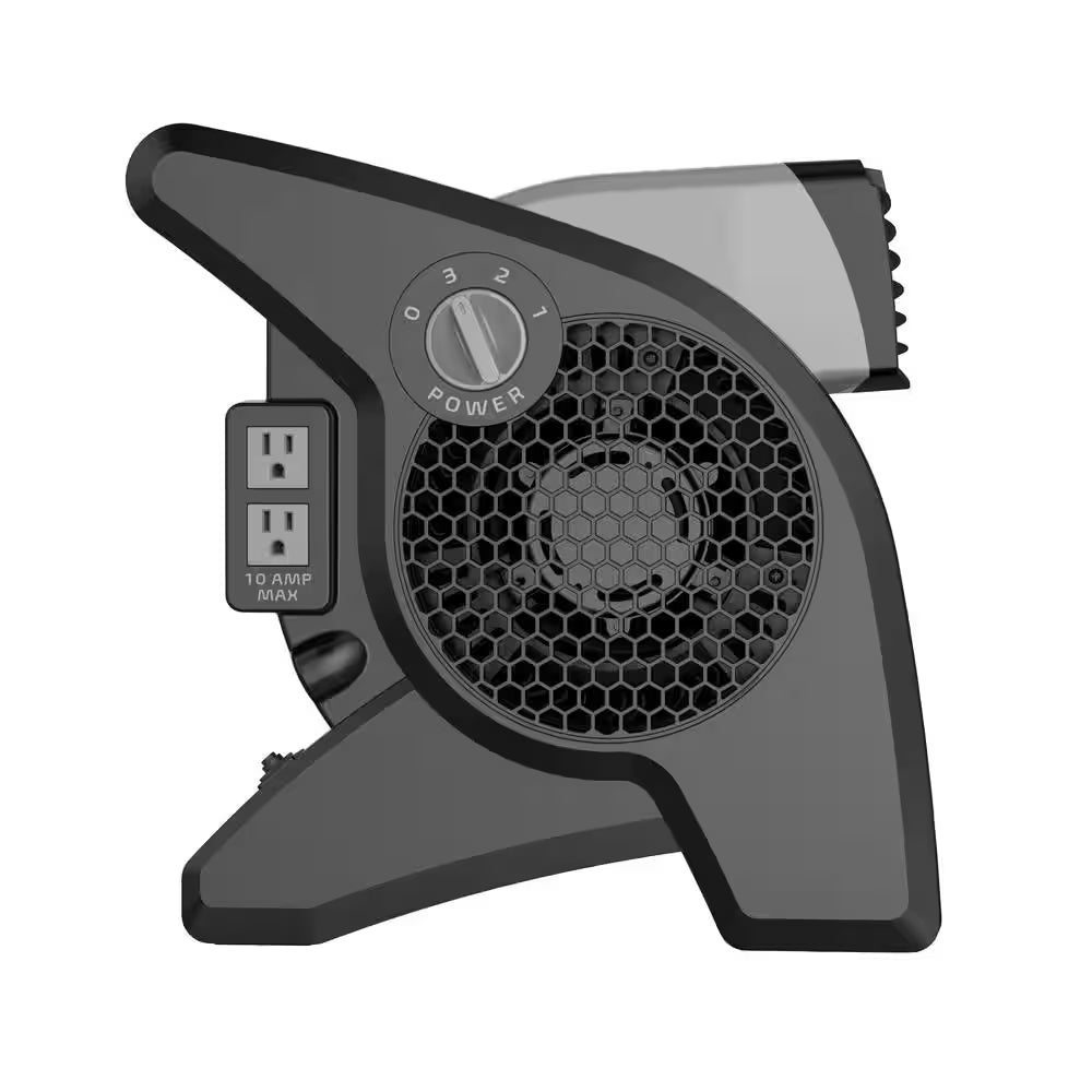 Pivoting 11.2 In. 3 Speed High Velocity Blower Fan for Home, Job Site in Gray, 375 CFM, 2 120V Outlets, Circuit Breaker
