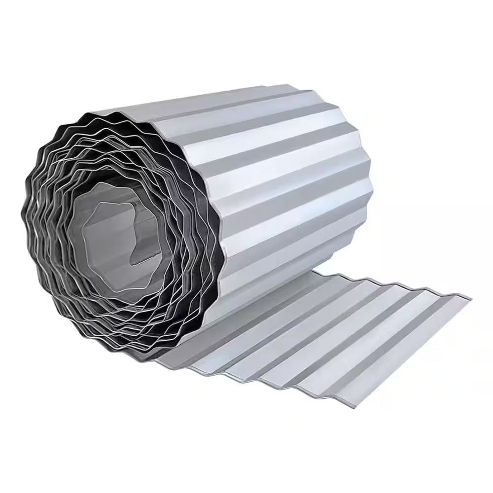 120 In. X 8 In. Silver Metal Corrugated Garden Edging, Strong Galvanized Iron Edging Strips with Rolled Edge Design