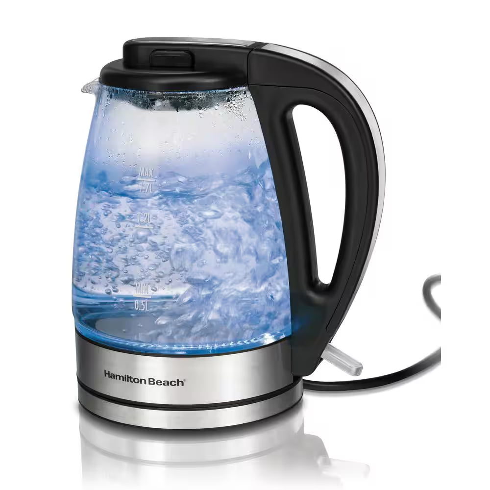 7-Cup Black Glass Kettle Electric
