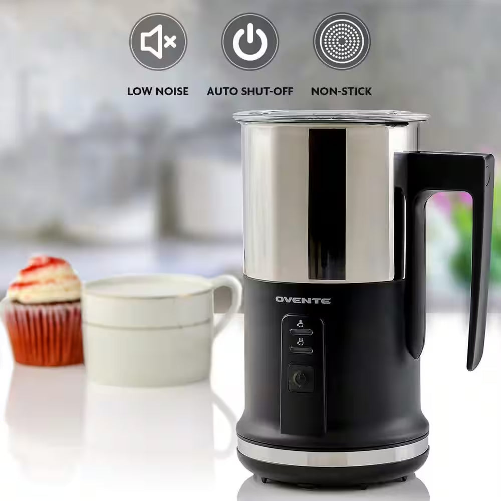 8.1 Oz. Black Stainless Steel Electric Milk Frother 3 in 1-Warming, Heating and Frothing, See through Lid