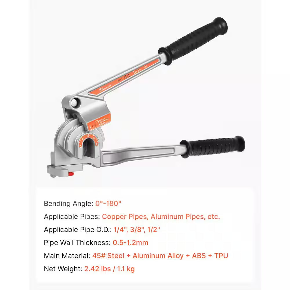 Pipe Tube Bender, 1/4 In., 3/8 In., 1/2 In. O.D., 3 in 1-Manual Level Tube Bender 180° Copper Aluminum Pipe Bender