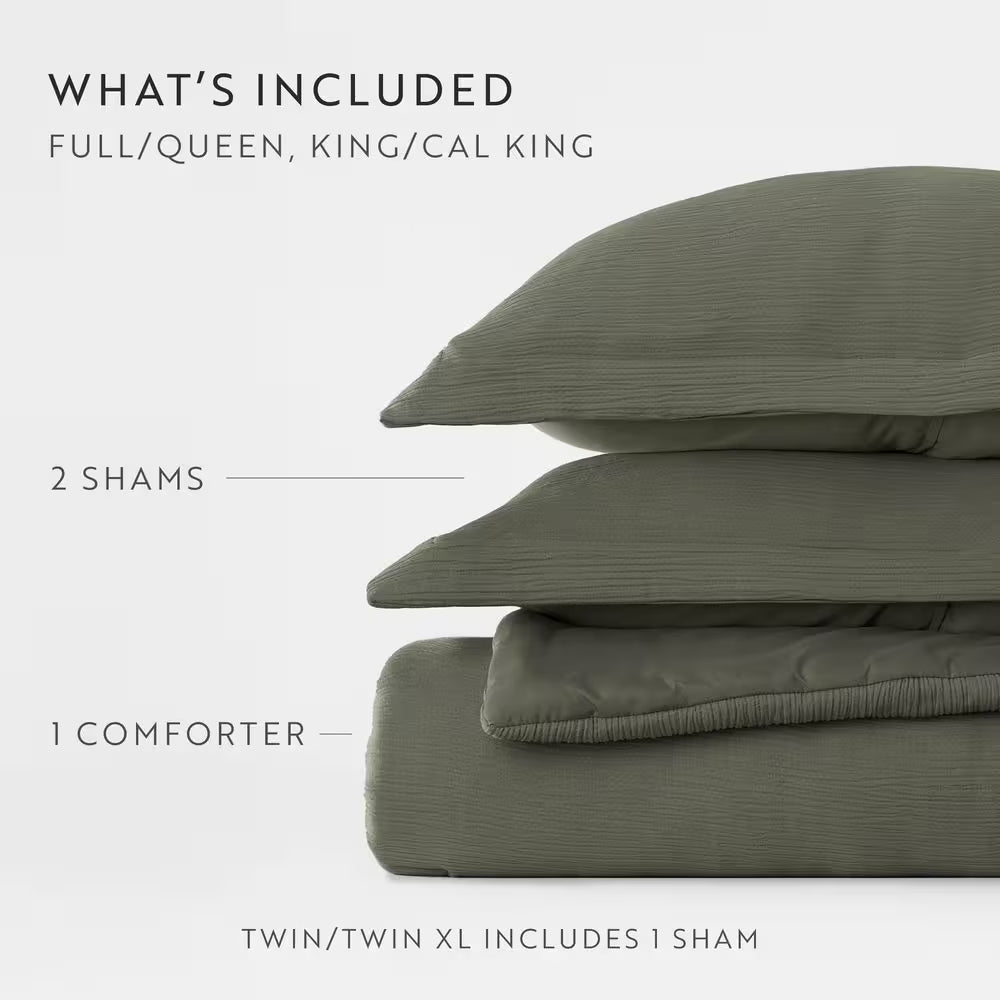 All-Season down Alternative Microfiber Olive Cloud Gauze Textured Queen Comforter Set