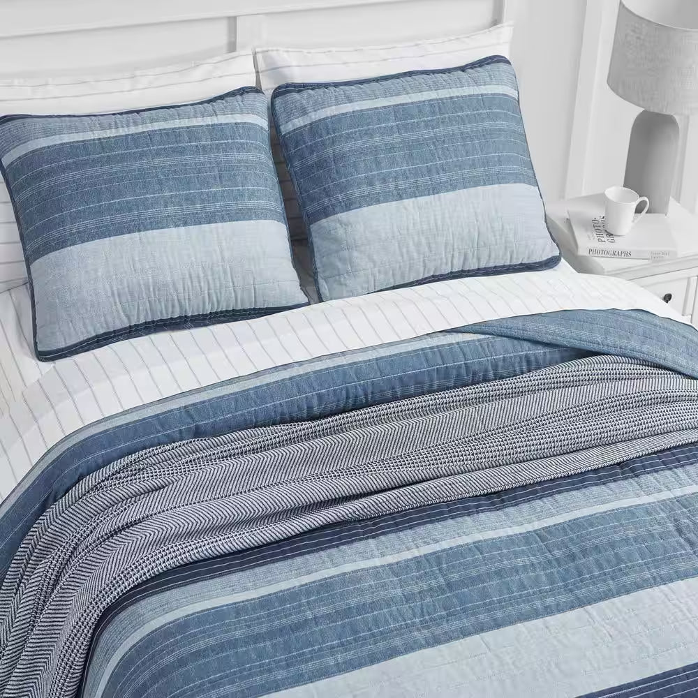 Ridgeport 3-Piece Blue Cotton Full/Queen Quilt Set