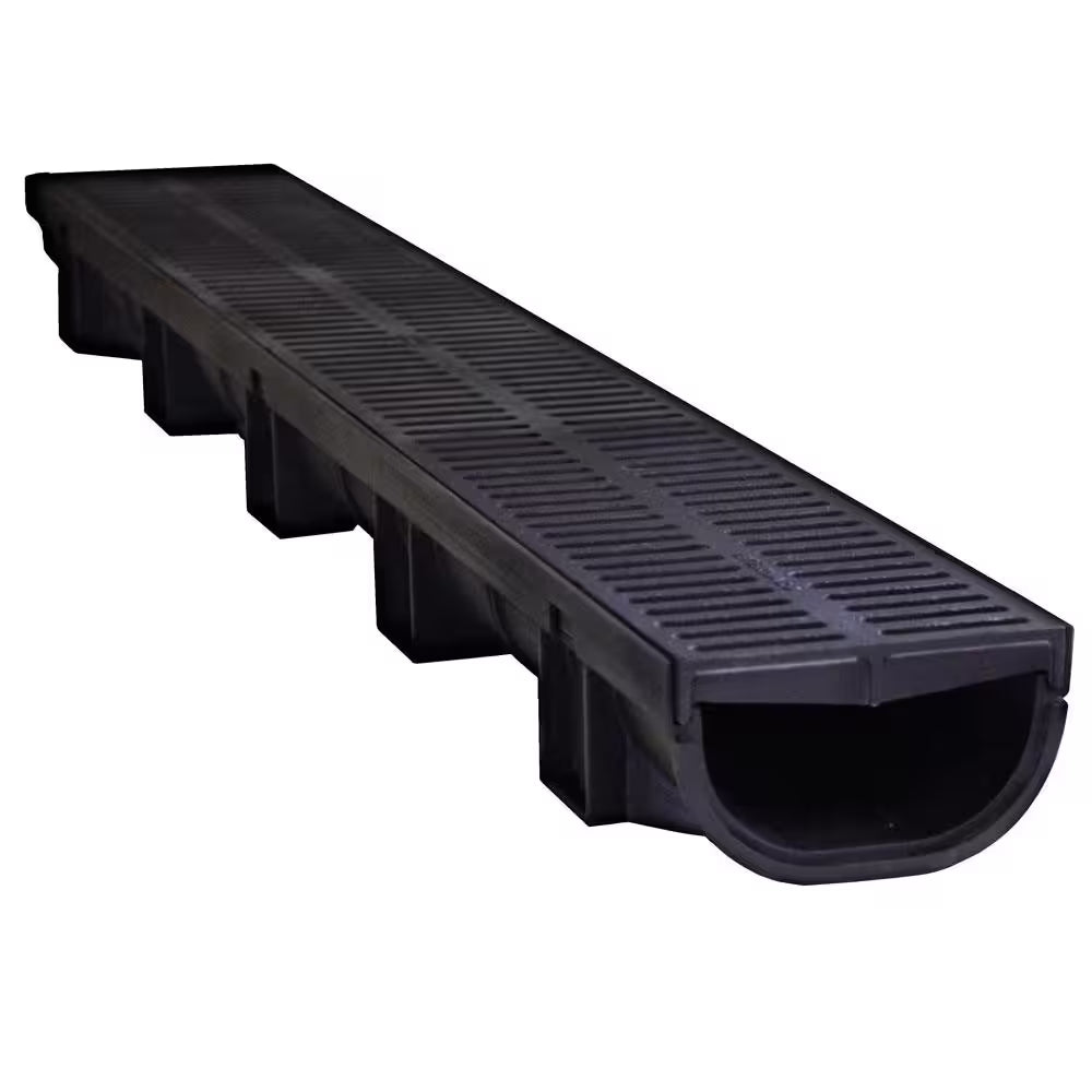 Compact Series 5.4 In. W X 3.2 In. D X 39.4 In. L Trench and Channel Drain with Black Grate