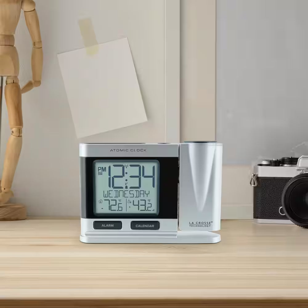 Silver Atomic Projection Alarm Clock with Temperature