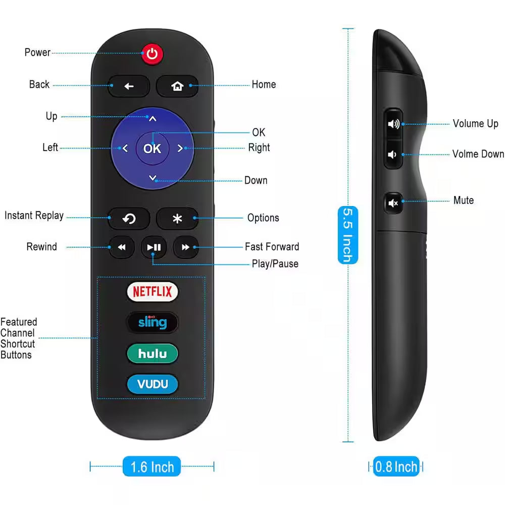 Replacement Remote Control for Roku-Tv, Compatible for TCL Roku, Hisense Roku Onn Roku, Philips Roku Smart Tv'S