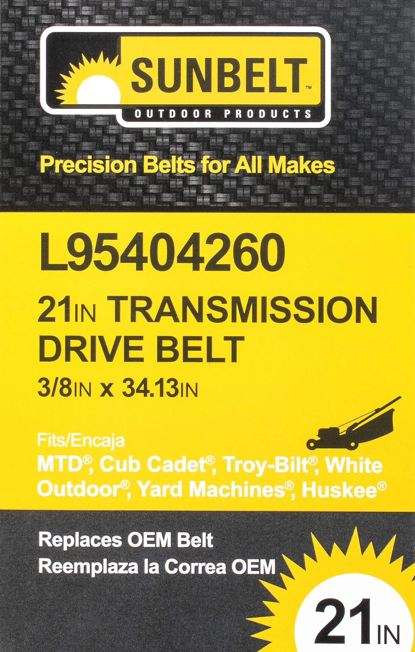 3/8-In X 34.13-In Transmission Drive Belt, for 21-In for Push Lawn Mowers, Replaces OEM Part Number 75404260, 95404260, 754-04260, 954-04261