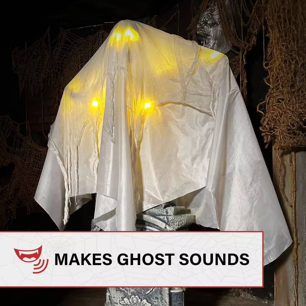 4 Ft. Touch-Activated Lightup Ghost with Tomb Halloween Prop