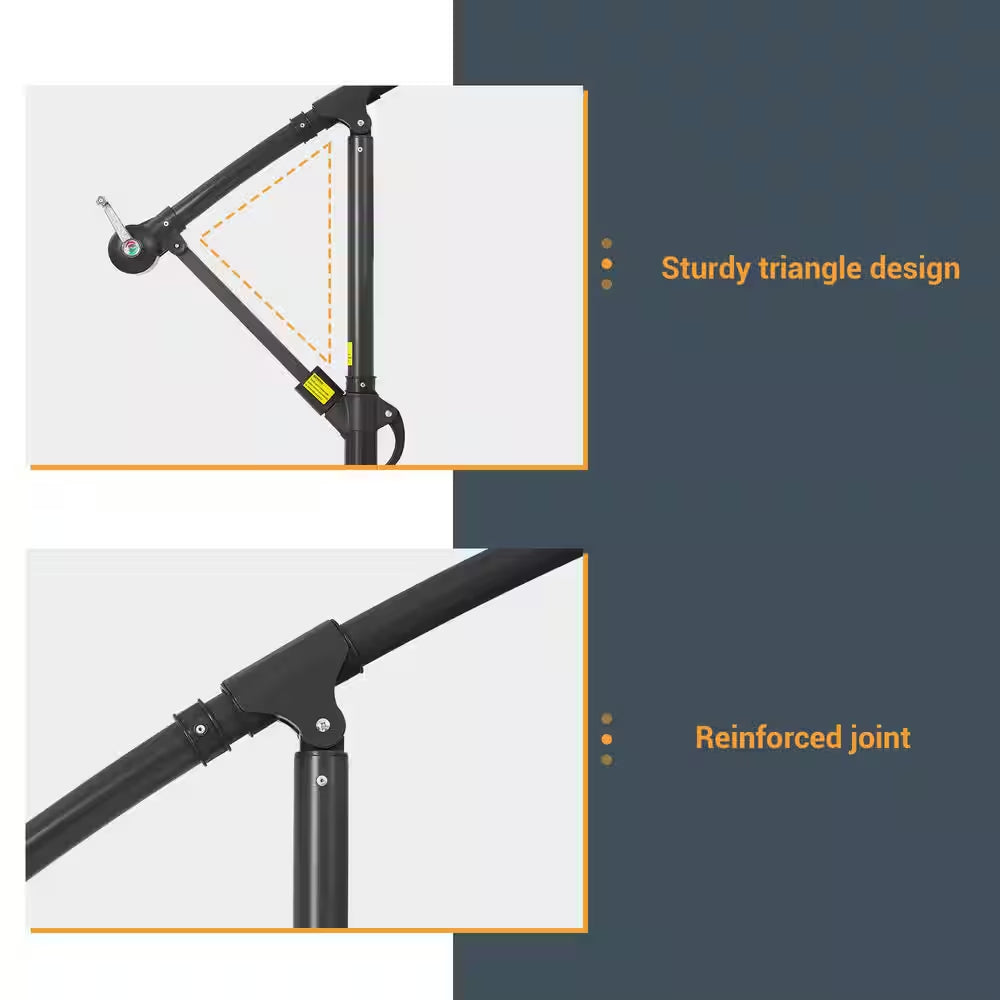 10 Ft. Patio Offset Solar LED Umbrellas 50 plus UV Protection Cantilever outside Umbrellas, Taupe