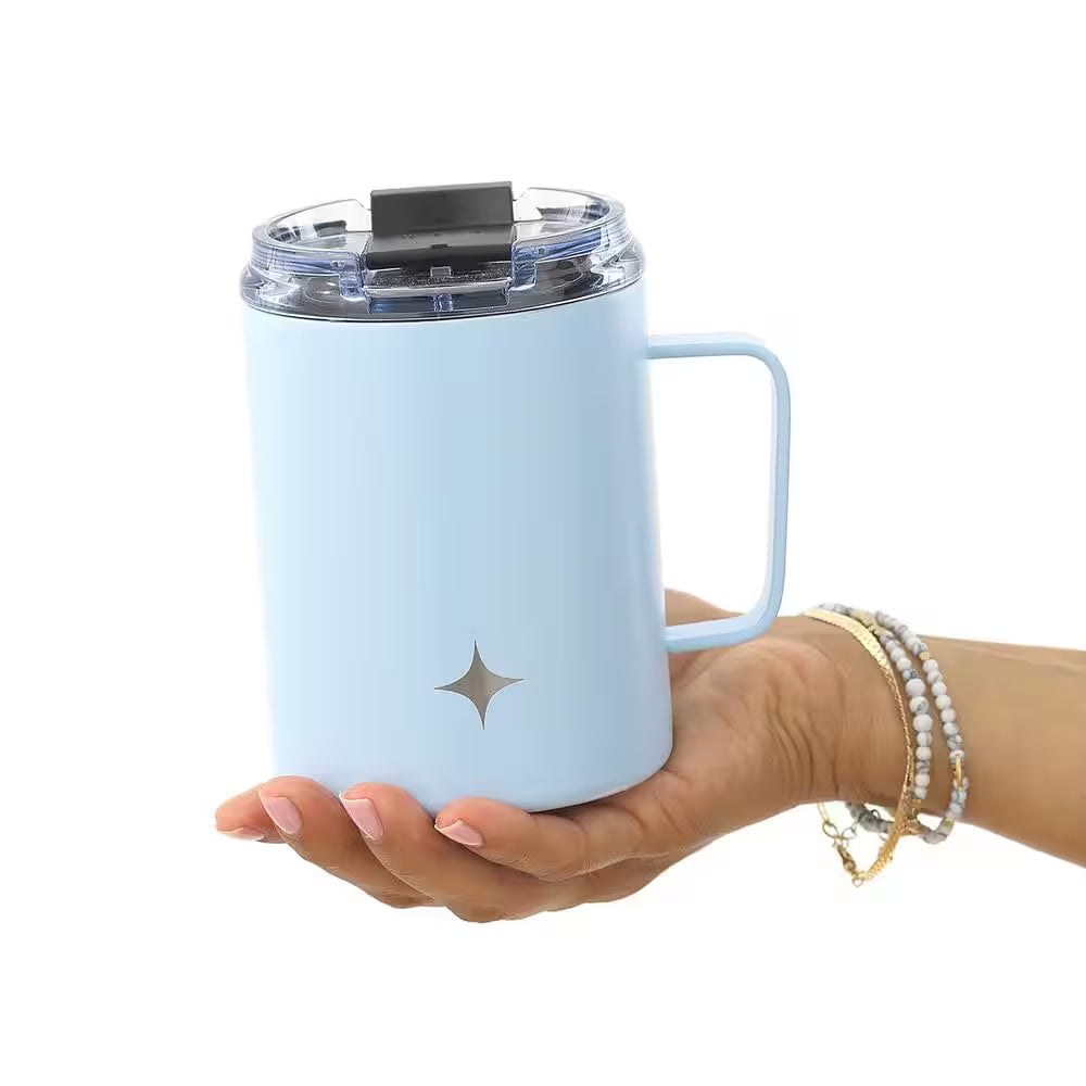 12 Oz. Blue Stainless Steel Vacuum Insulated Travel Coffee Mug Tumbler with Lid & Handle
