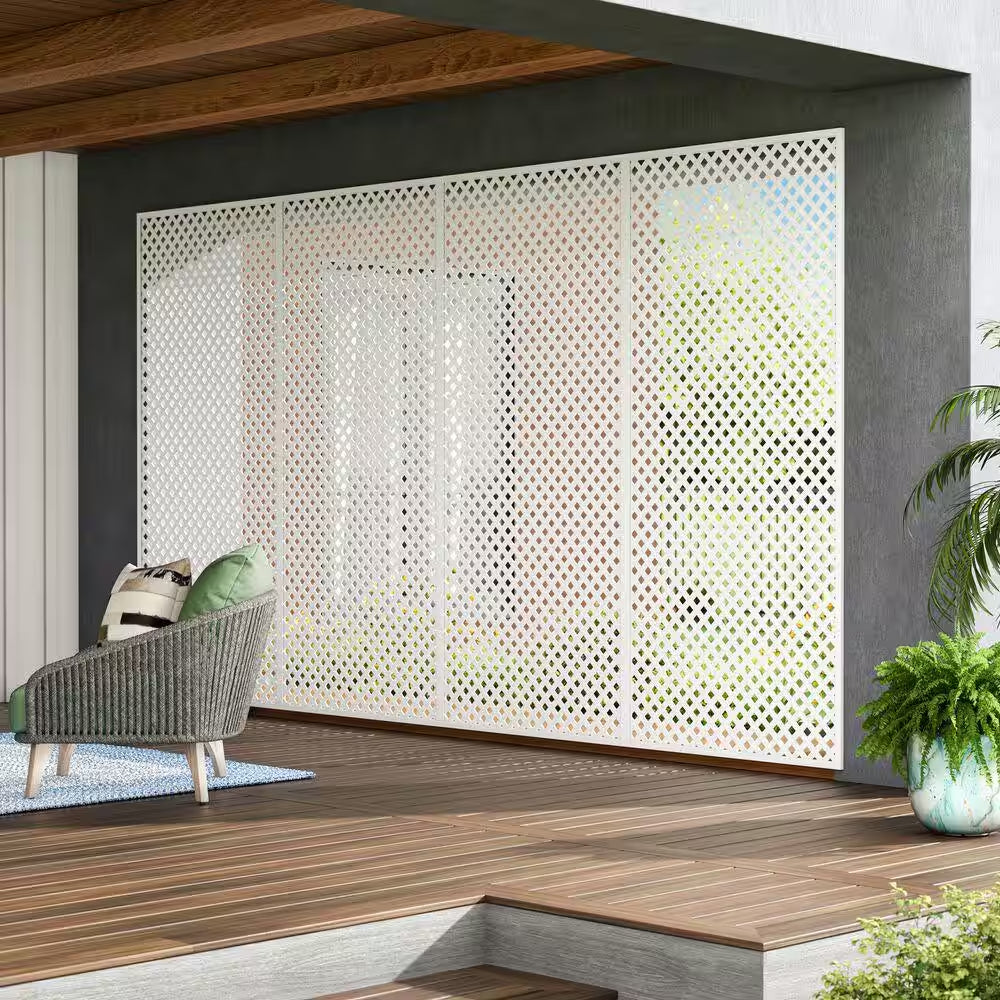 4 Ft. X 8 Ft. White Privacy Diamond Vinyl Lattice Panel - Solid Border