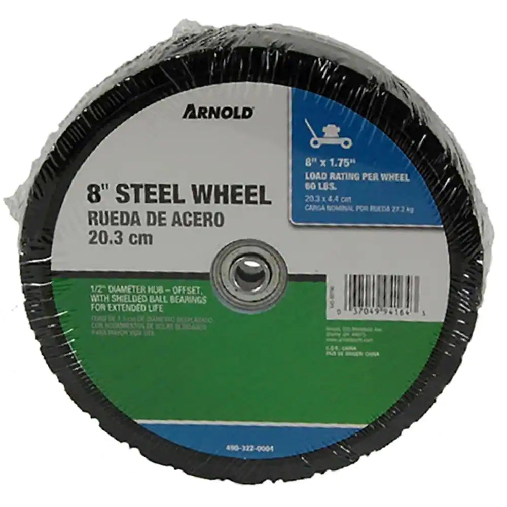8 In. X 1.75 In. Universal Steel Wheel with Shielded Ball Bearings for Extended Life and an Offset Hub