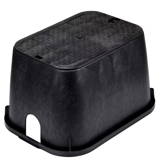 14 In. X 19 In. Rectangular Standard Series Valve Box & Cover, 12 In. Height, Black Box, Black Recycled Water Cover