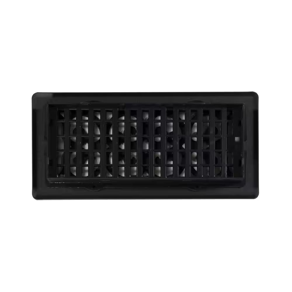 4 In. X 10 In. Black Steel Floor Register with Damper Box